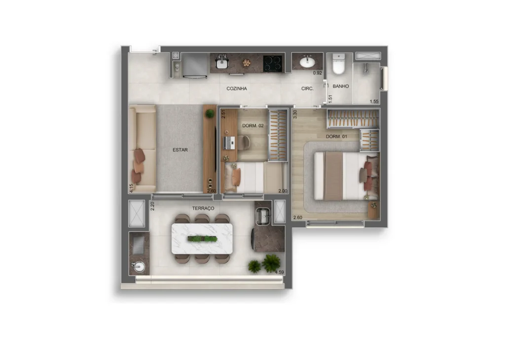 Apartamento 48m² - 2 dorms - Way Guilhermina Diálogo